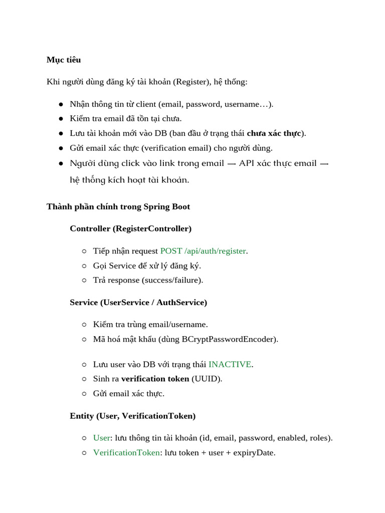 Backend Register API Với Cấu Hình Email Của Spring Boot | PDF