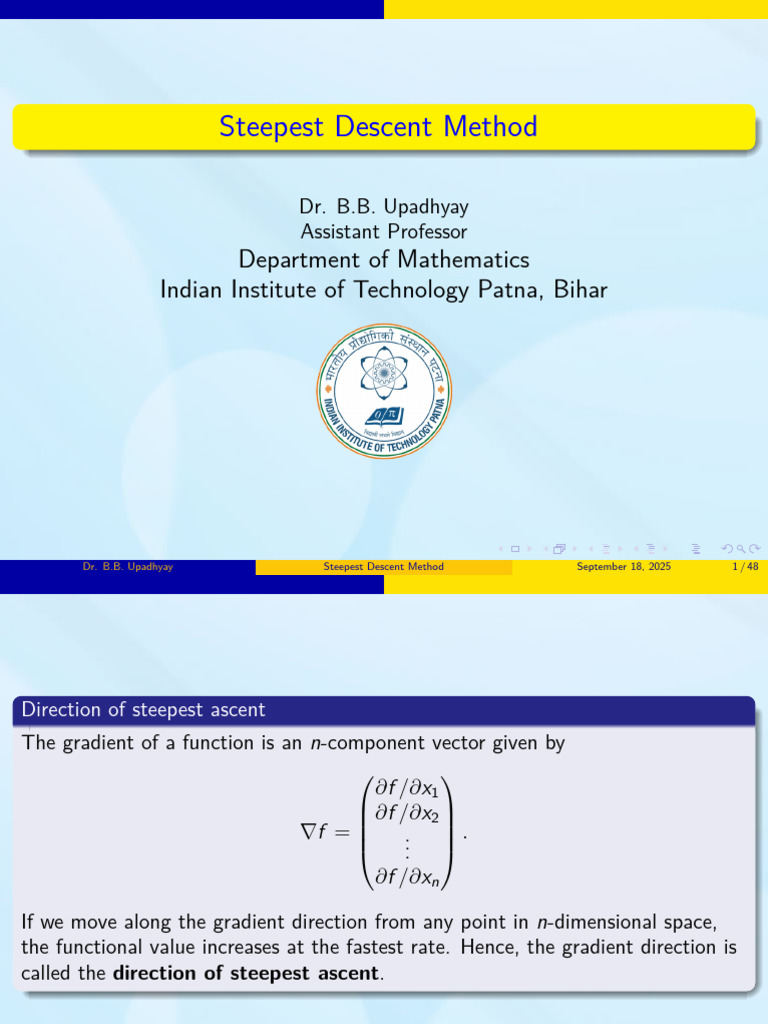 Steepest Descent Method | PDF | Gradient | Eigenvalues And Eigenvectors