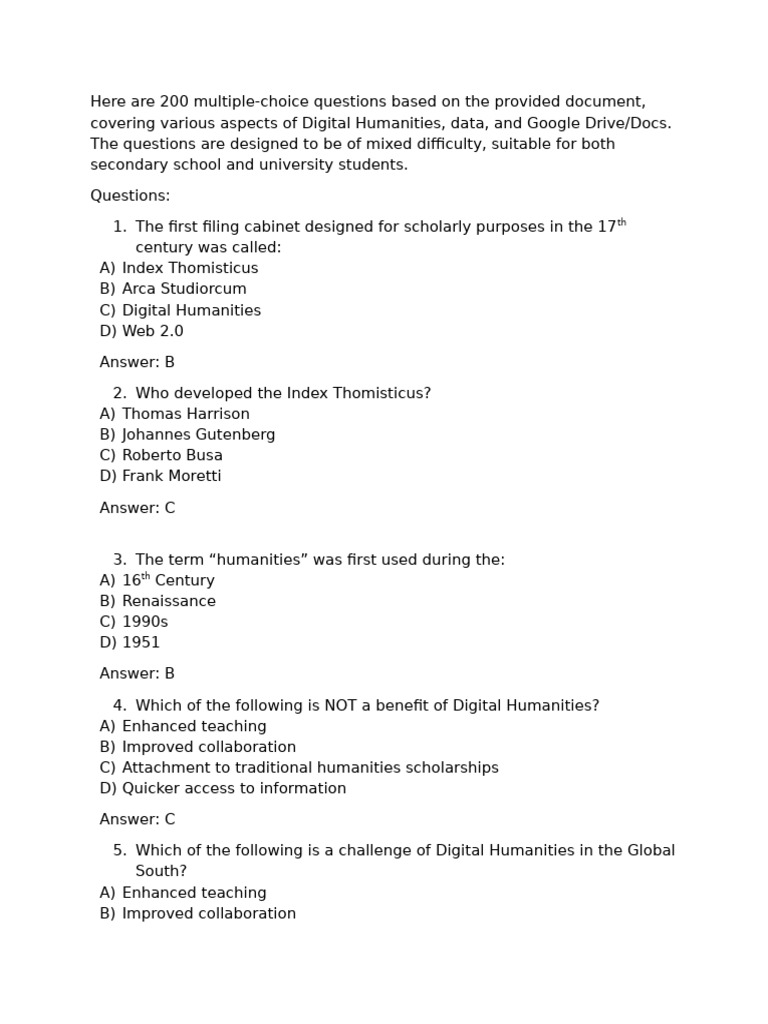 200 Digital Humanities Quiz Questions | PDF | World Wide Web | Internet ...
