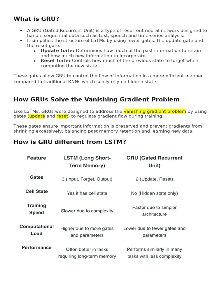 What Is GRU?: Update Gate: Reset Gate | PDF