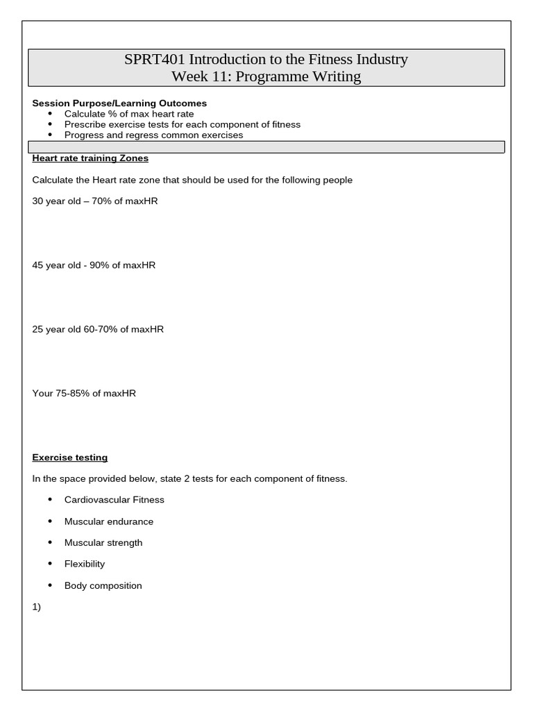Fitness Program Design and Testing Guide | PDF | Heart Rate | Physical ...
