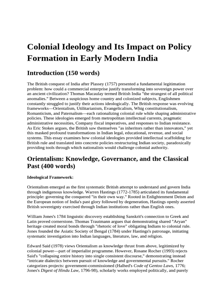 Colonial Ideologies Shaping Early India | PDF | Utilitarianism ...