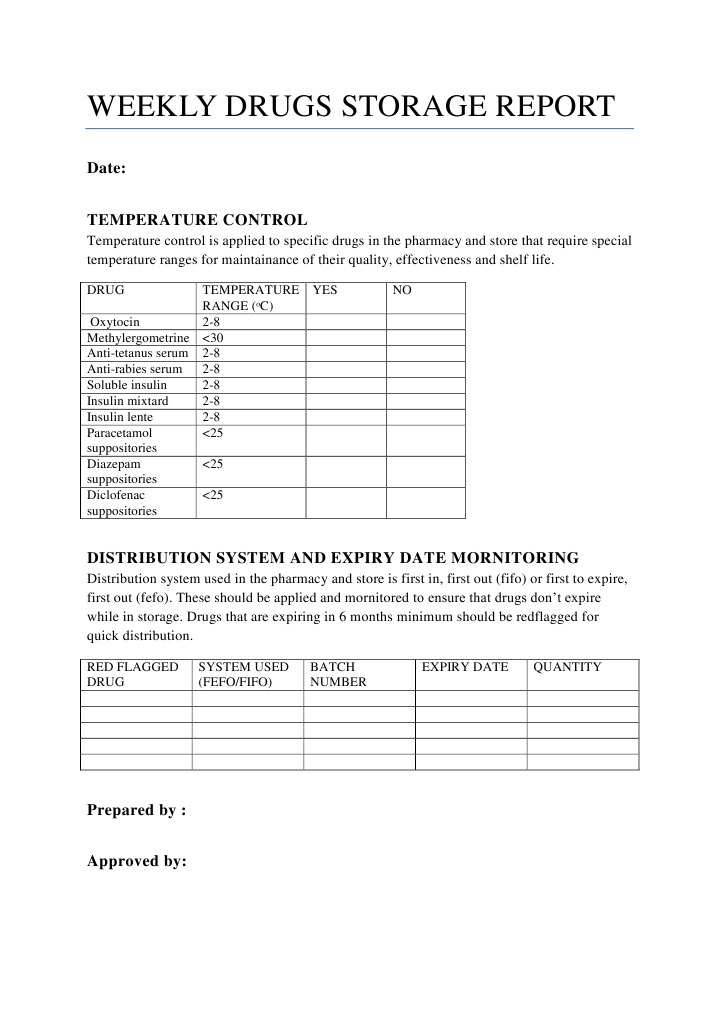 Weekly Drugs Storage Report | PDF | Self-Improvement | Science ...