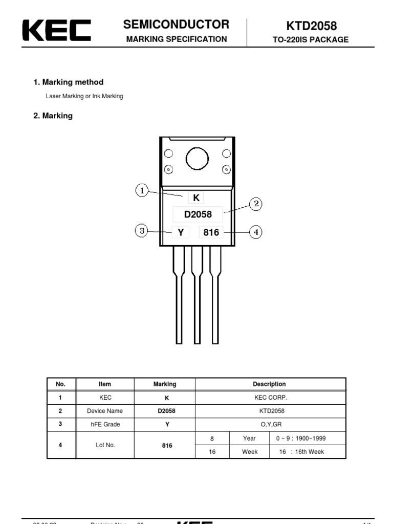 D2058 Transistor Marking Specification | PDF | Optical Devices | Photonics