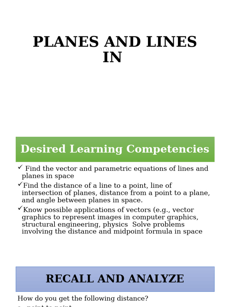 Lines and Planes in 3D Space | PDF | Line (Geometry) | Vector Space
