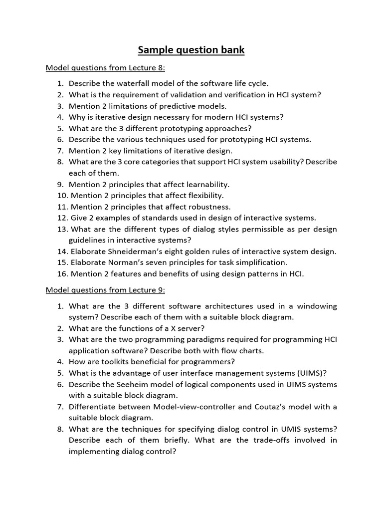 HCI Model Question Bank for Lectures 8-14 | PDF | Human–Computer ...