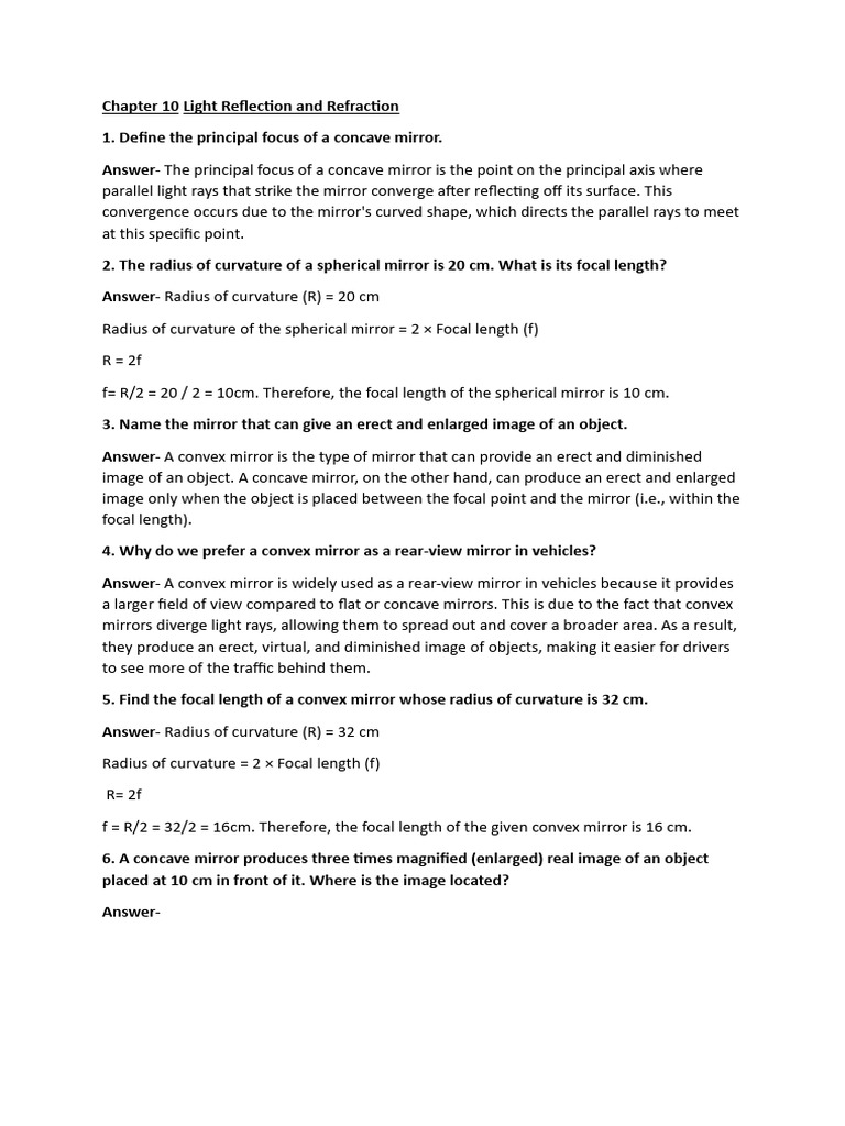 Chapter 10 Light Reflection and Refraction | PDF | Mirror | Optics
