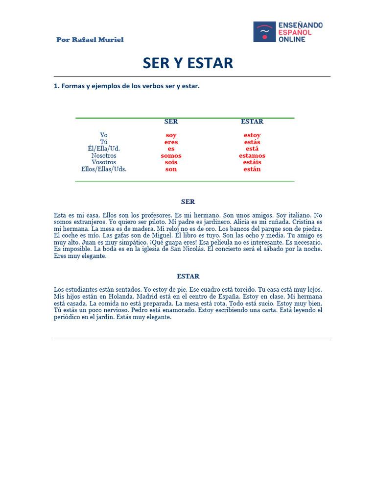 Uso de los verbos ser y estar en español | PDF