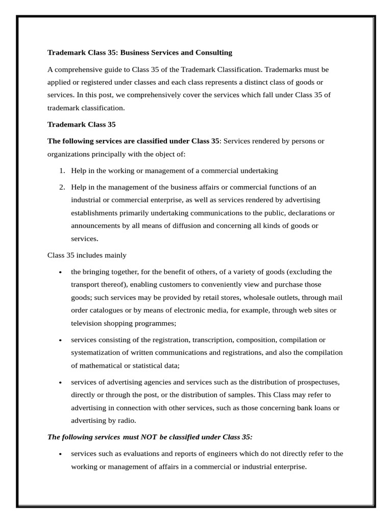Curated visual reference: Visual Reference: Trademark Class 35 Business Services Guide