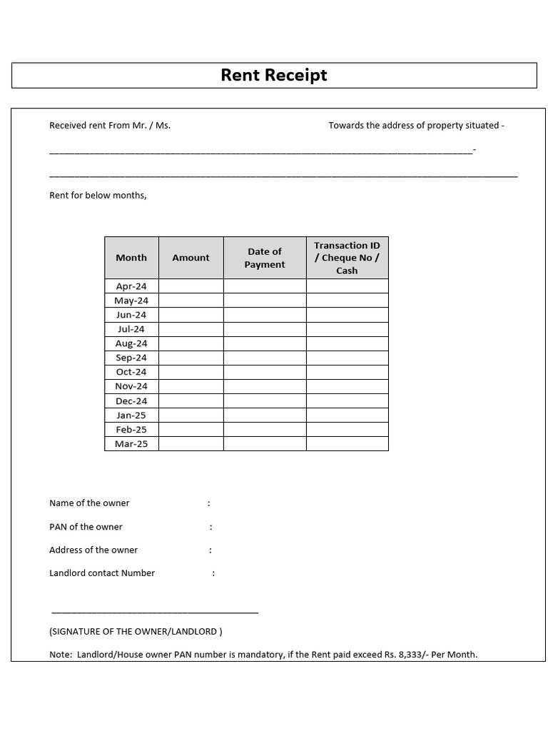 Rent Receipt Template for Landlords | PDF