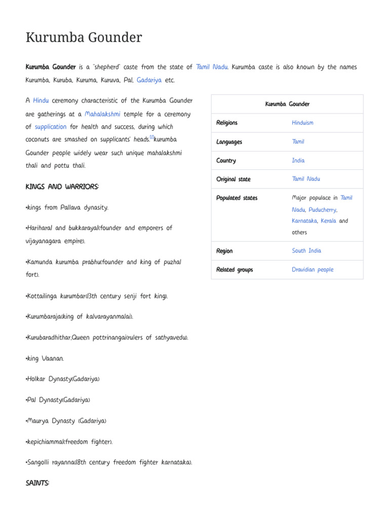 Kurumba Gounder Caste Overview | PDF | South India