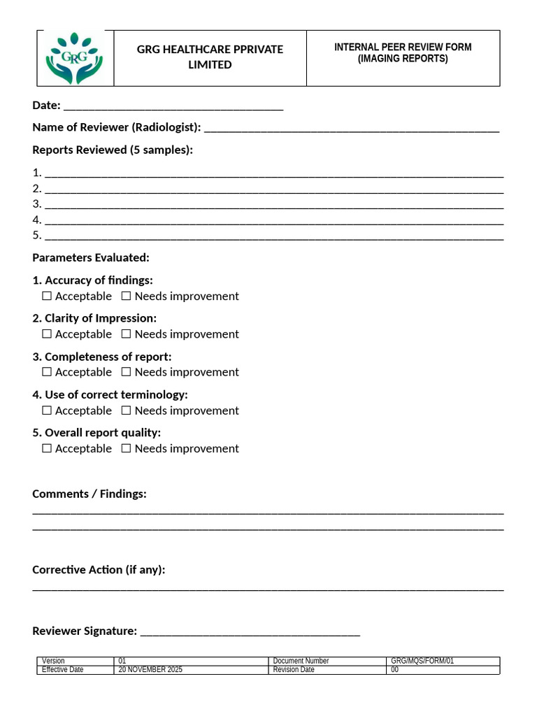 Imaging Report Peer Review Form | PDF