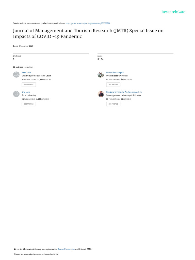 Journal of Management and Tourism Research JMTR Special Issue On ...