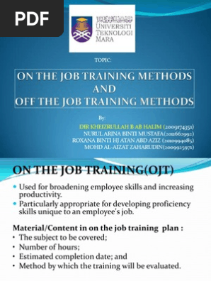 On The Job Off The Job Training Methods Educational Technology Employment