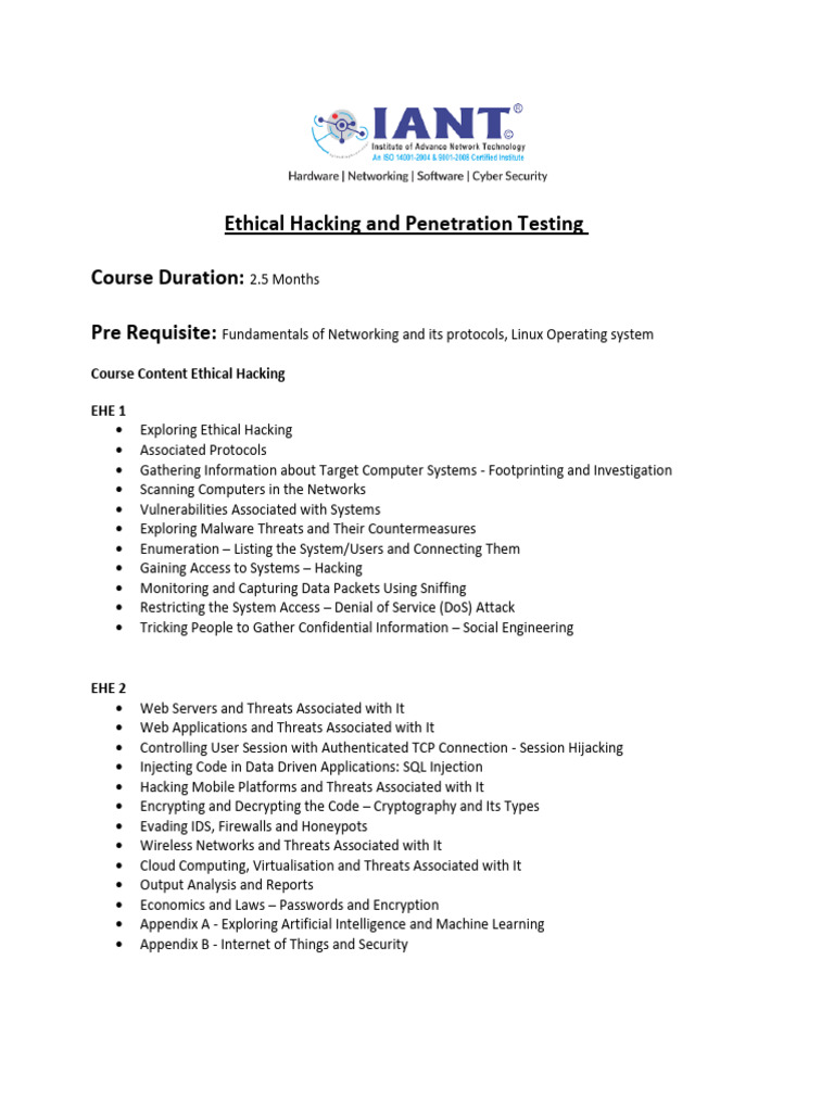 Ethical Hacking & Penetration Testing Course | PDF | Denial Of Service ...