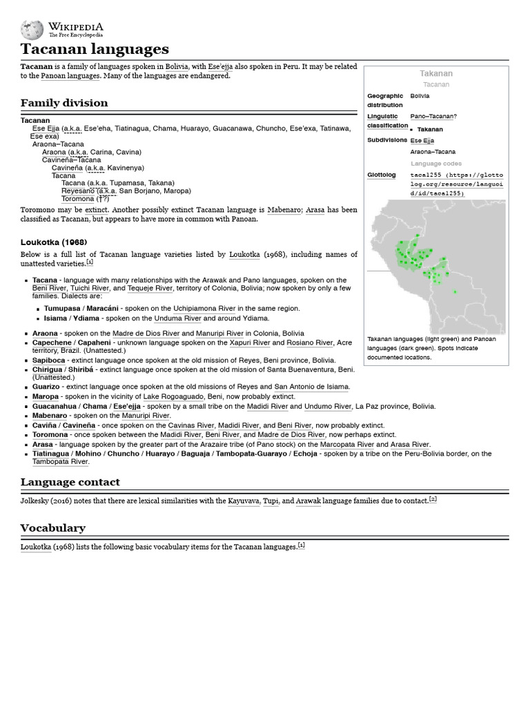 Overview of Tacanan Languages in Bolivia | PDF | Language Families ...