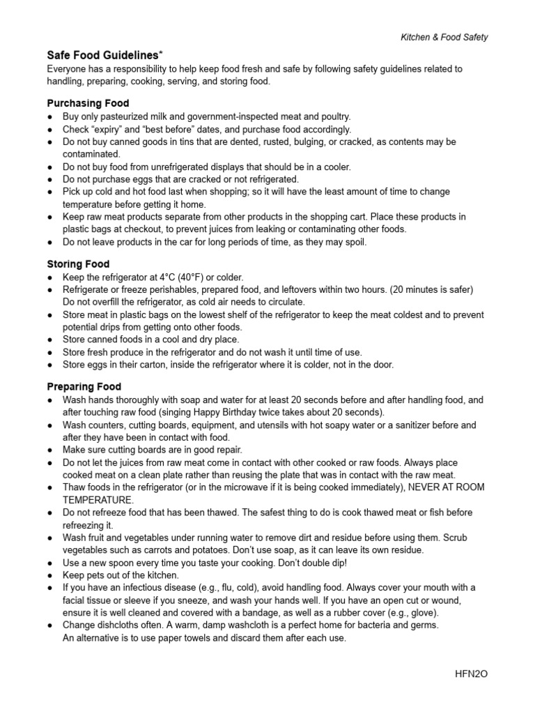 Kitchen Food Safety Guidelines | PDF | Refrigerator | Foods