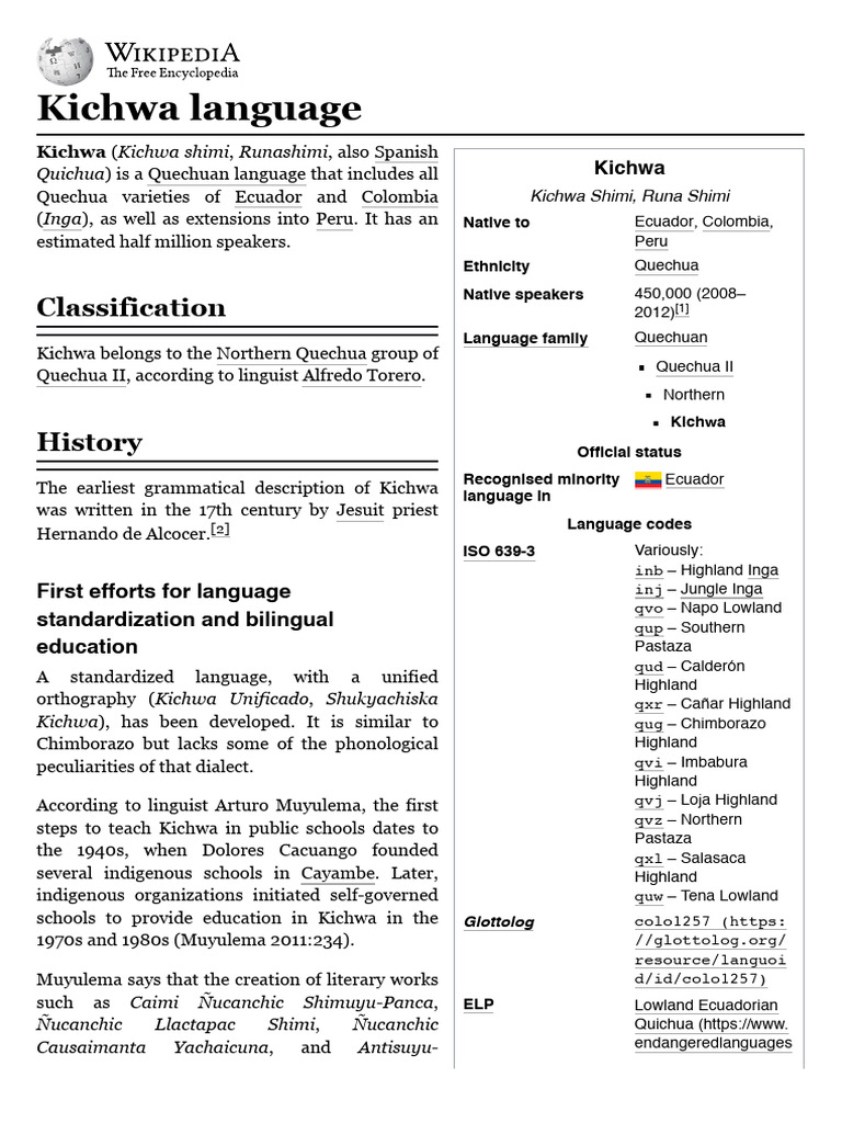 Overview of the Kichwa Language | PDF | Phonetics | Language Families