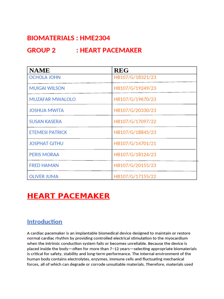 Biomaterials for Heart Pacemakers | PDF | Corrosion | Stainless Steel