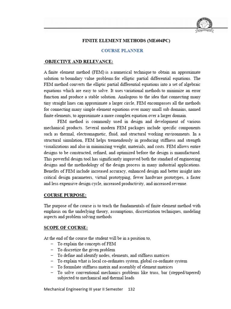 Finite Element Methods Course Planner | PDF | Finite Element Method ...