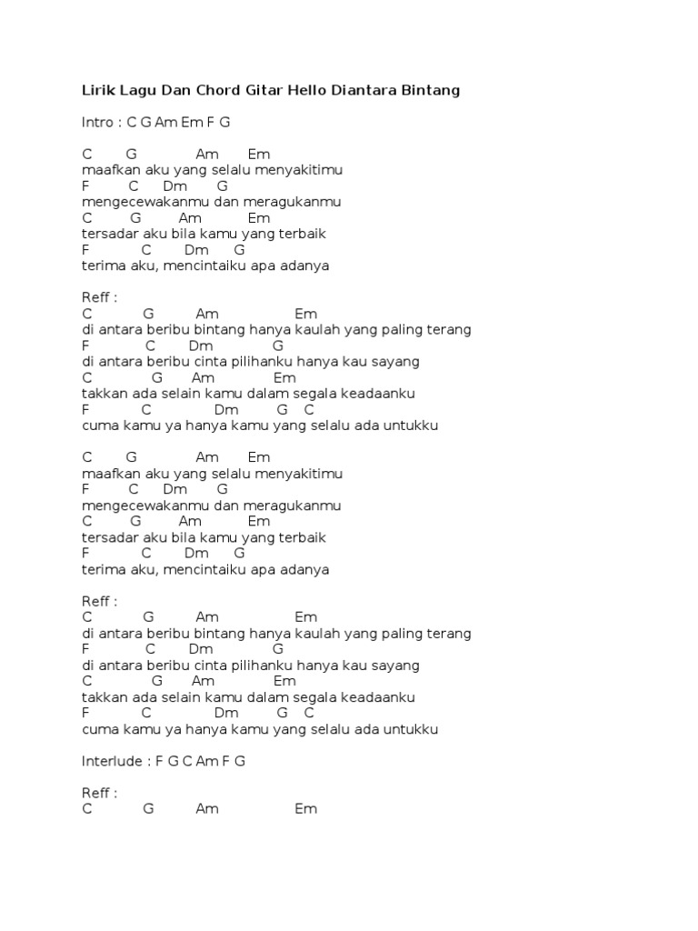 Kunci Gitar Jun Bintang Sayang Enak