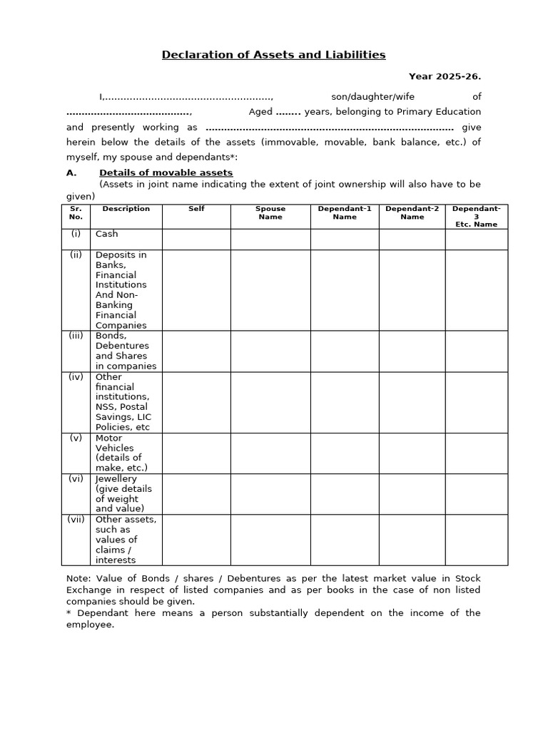 Assets Declaration Form | PDF | Government Finances | Financial Services