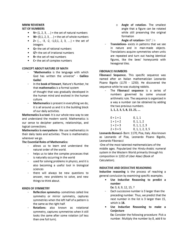 Mmw Reviewer Midterm | PDF | Set (Mathematics) | Numbers