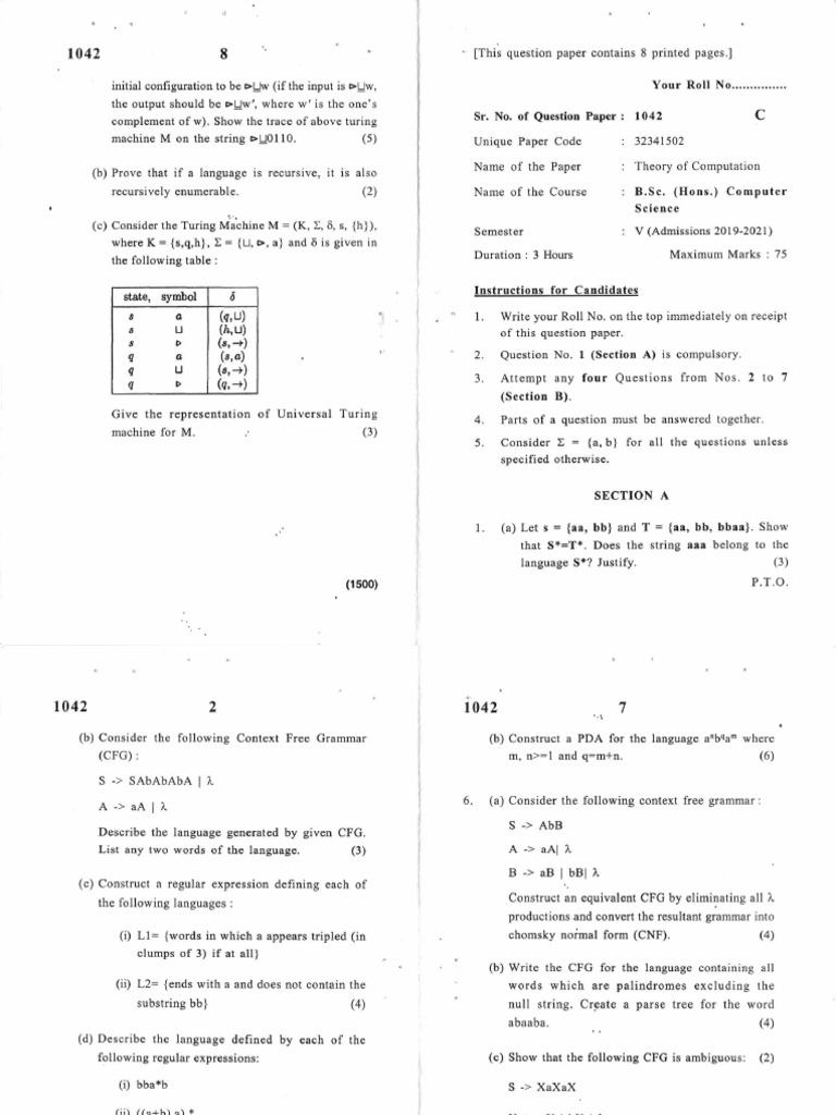 B. Sc. H Computer S ZoMDpC9 | PDF | Automata Theory | Theoretical ...