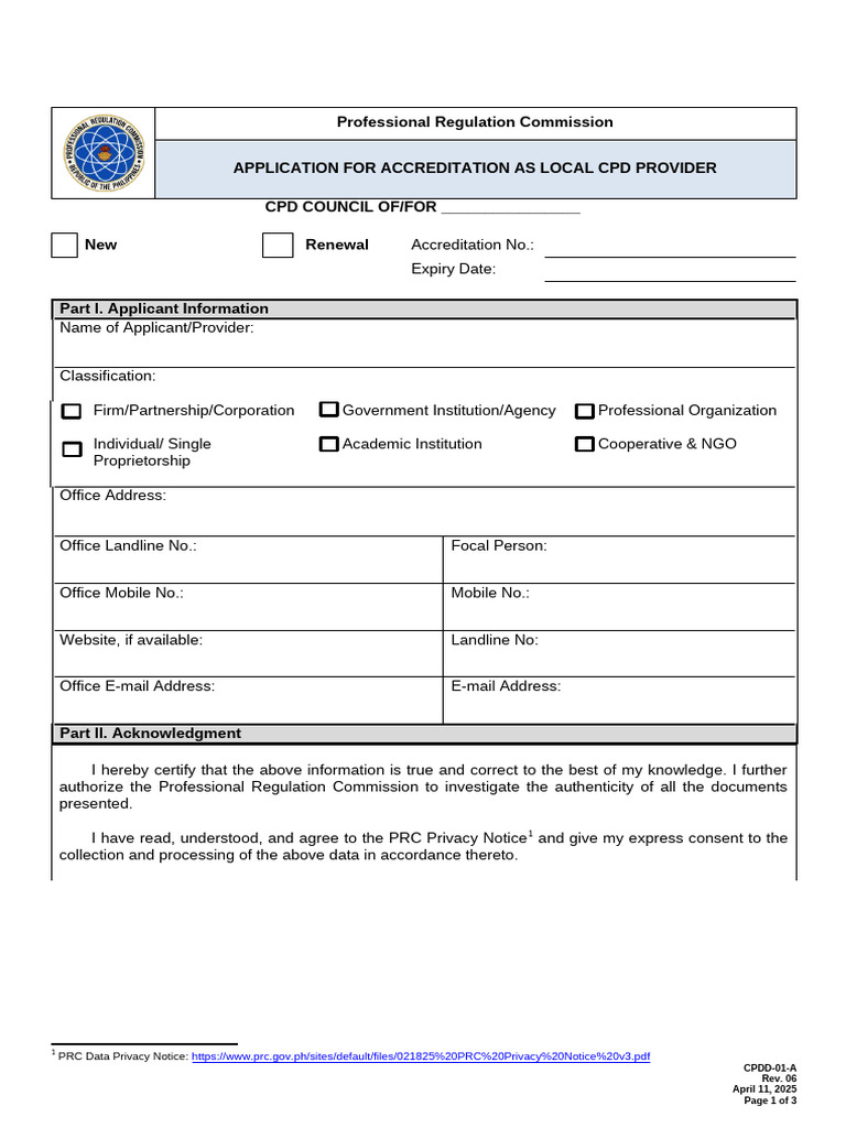 CPDD-01-A Rev 06 Local CPD Provider | PDF | Identity Document | Business