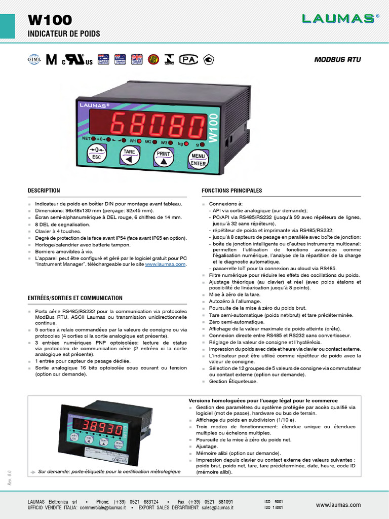 Indicateur de poids Laumas W100 | PDF | Ingénierie informatique ...