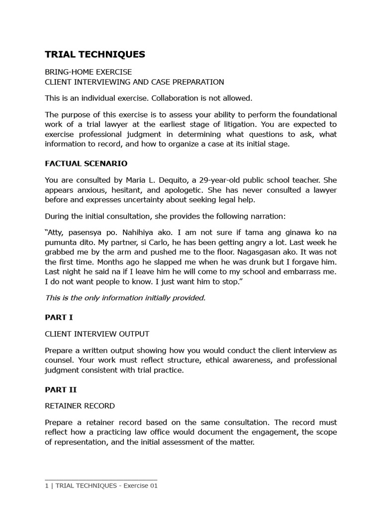 Trial Techniques Exercise 01 | PDF | Justice | Crime & Violence