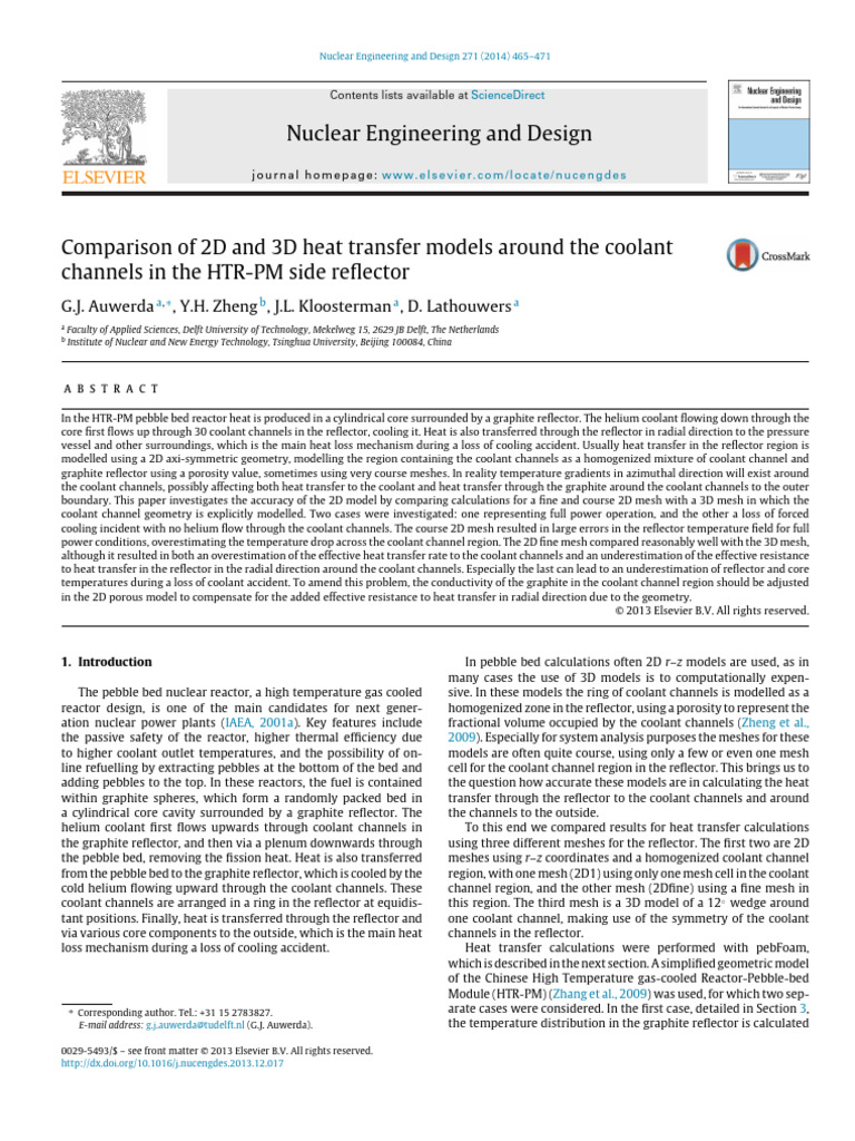 2D vs 3D Heat Transfer in HTR-PM | PDF | Coolant | Nuclear Reactor