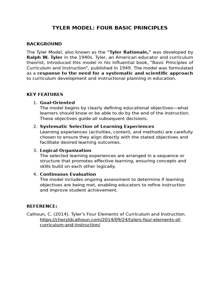 Tyler Model: Key Principles of Curriculum | PDF