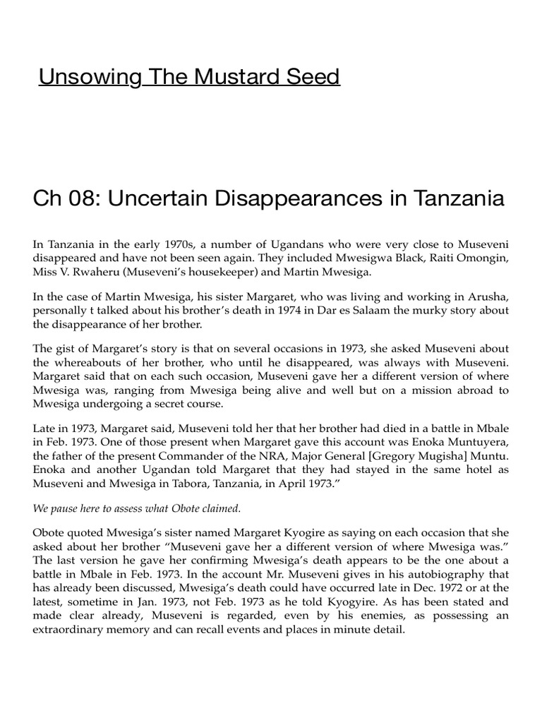 Disappearances of Museveni's Allies in Tanzania | PDF | Uganda | Conflicts