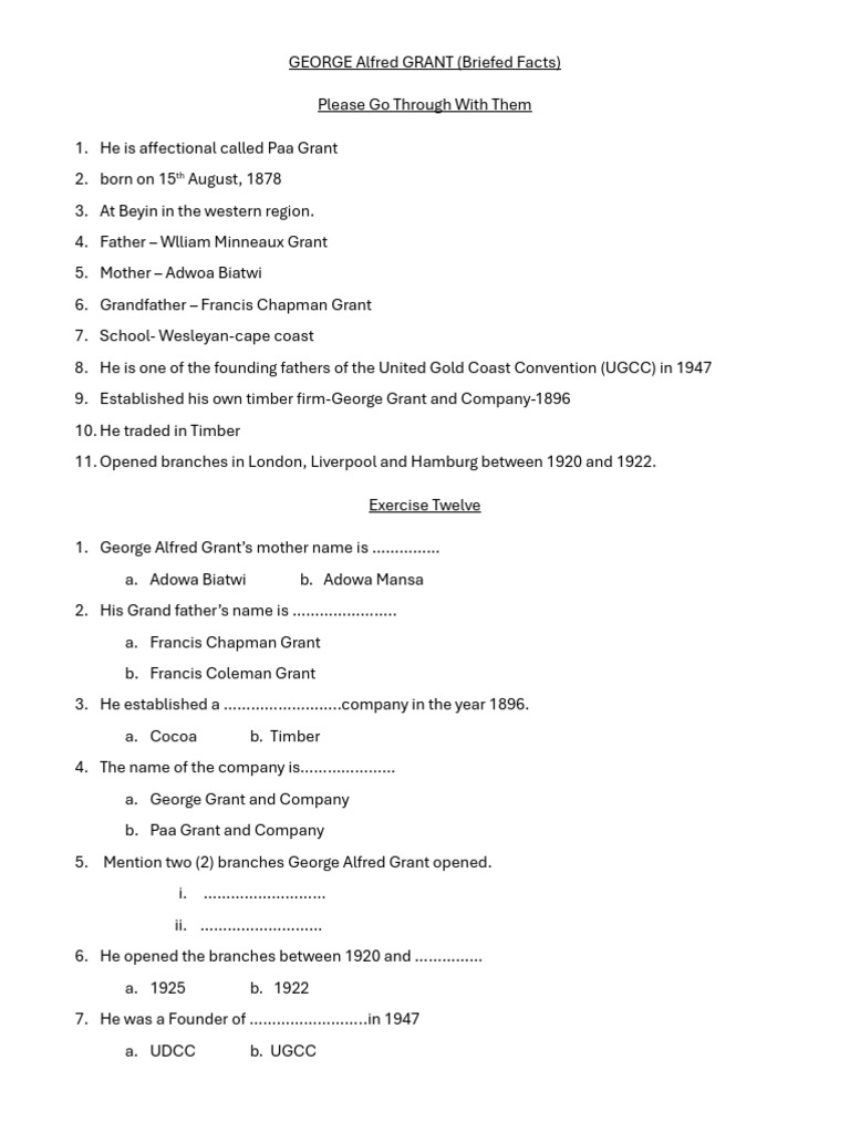 George Alfred Grant: Key Facts | PDF