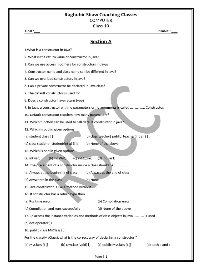 Java Constructor Concepts and Exercises | PDF | Constructor (Object ...