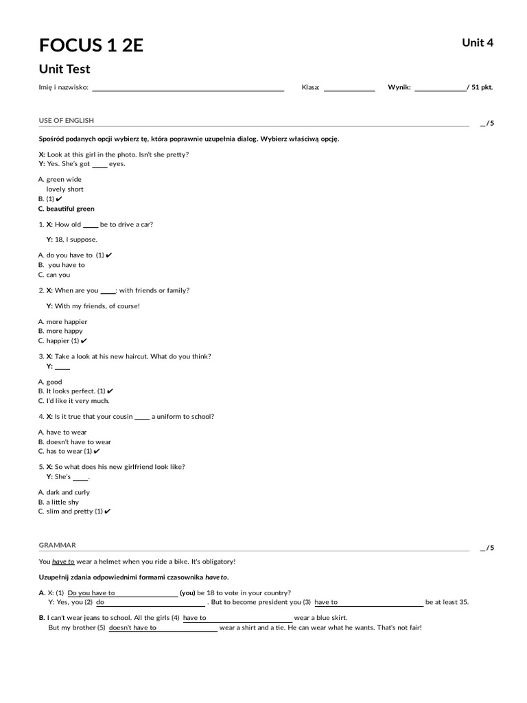 English Unit Test for Students | PDF | Fashion