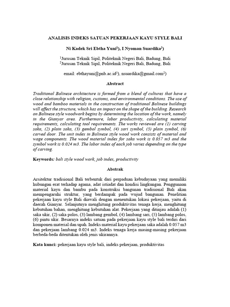 Indeks Pekerjaan Kayu Style Bali | PDF