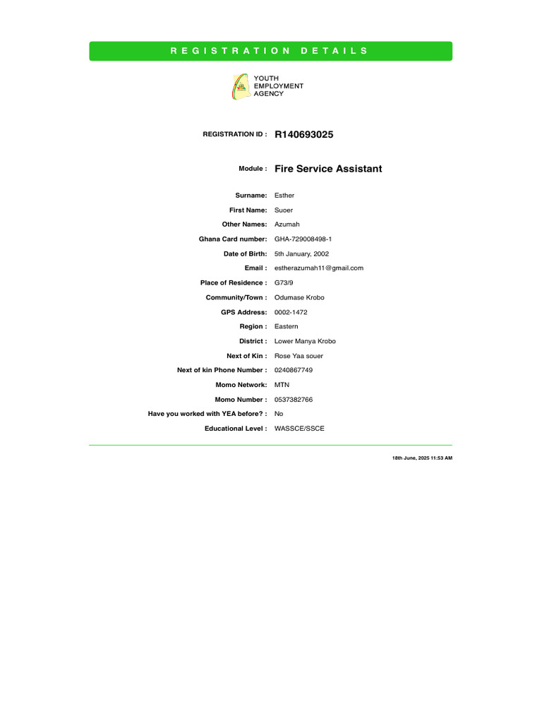 Fire Service Assistant Registration Details | PDF