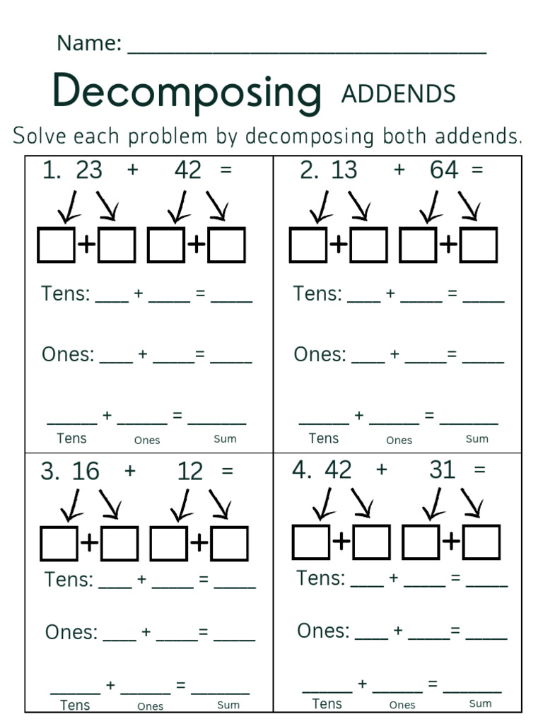 Decomposing Addends Math Worksheet | PDF
