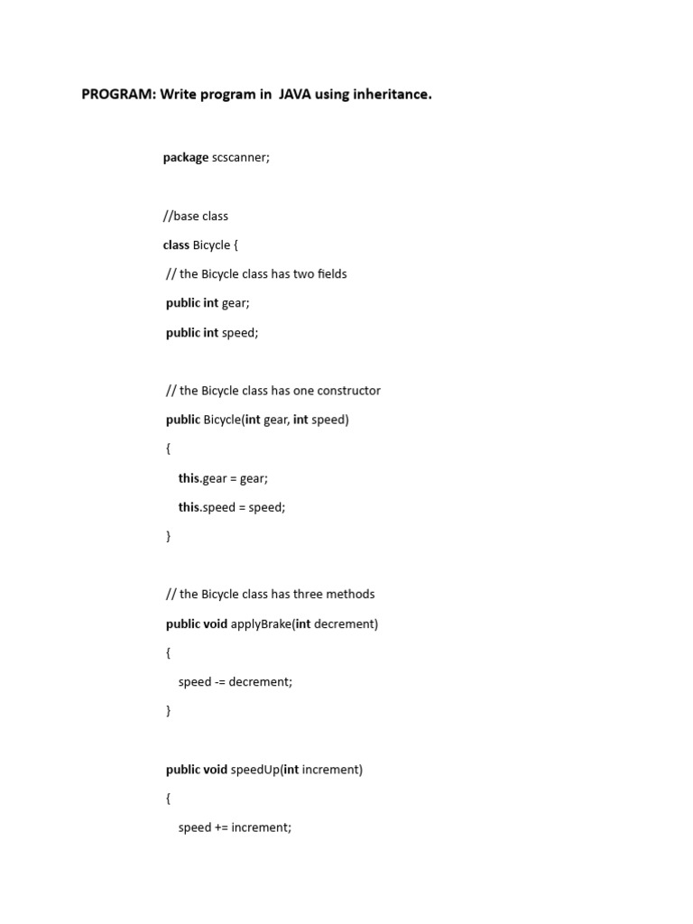 Java Inheritance Example: Bicycle Class | PDF
