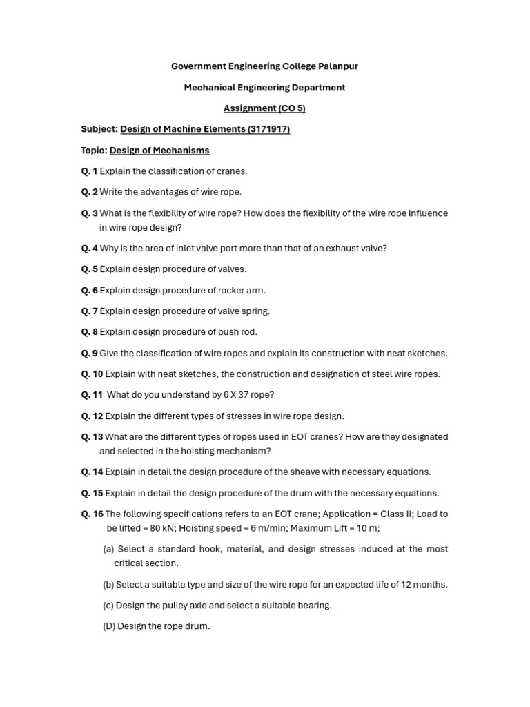 Assignment DME CO5 | PDF | Crane (Machine) | Mechanical Engineering