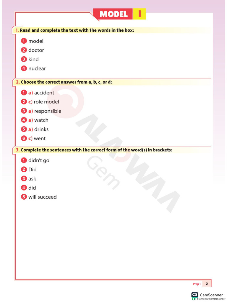 English G7 - Al - Adwaa - GEM - November Guiding Answers | PDF