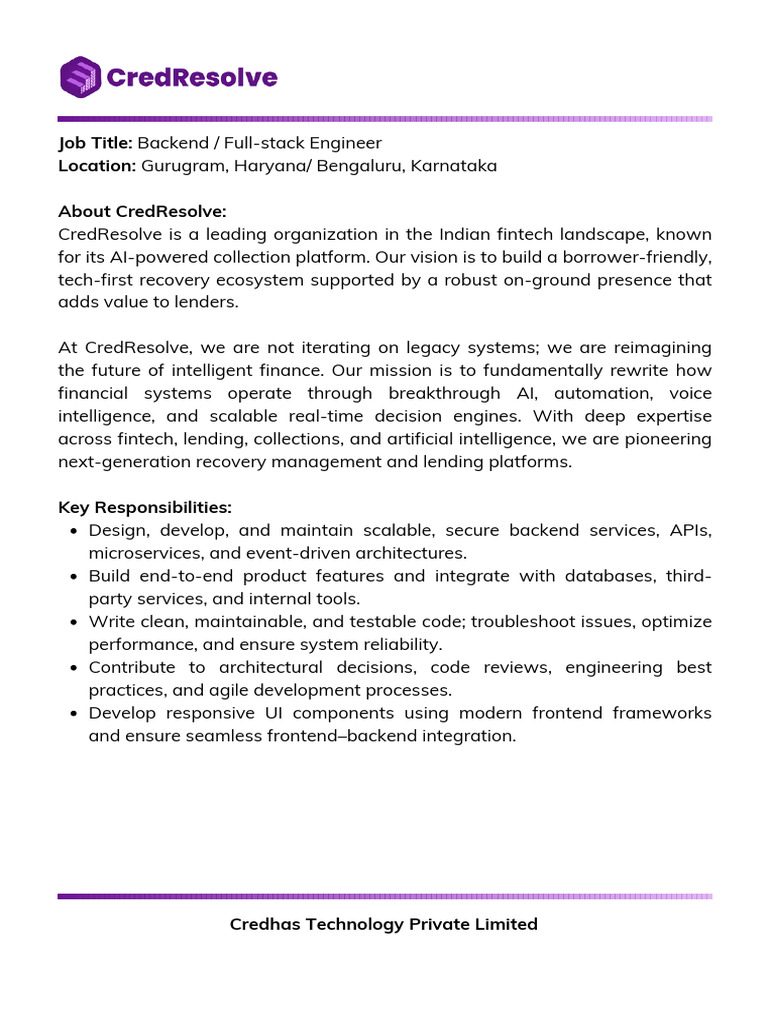 Backend/Full-Stack Engineer Job in Fintech | PDF | Artificial ...