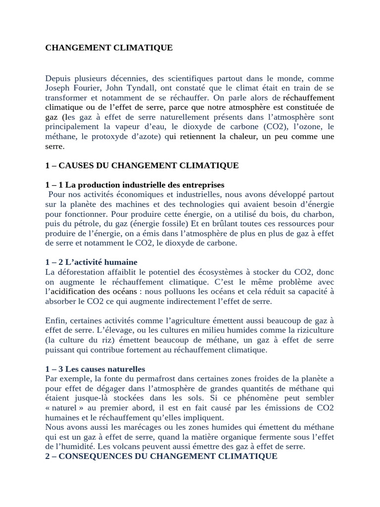 Causes et conséquences du changement climatique | PDF | Changement ...