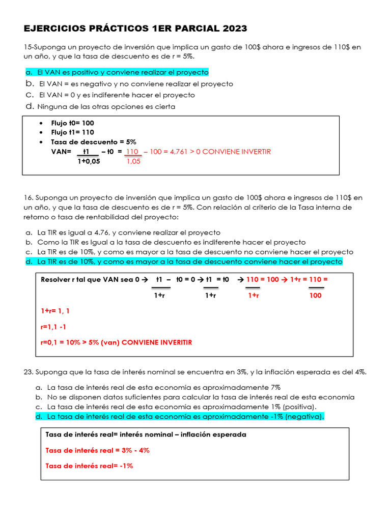 Ejercicios de Inversión y Finanzas 2023 | PDF | Interés | Tasa de ...