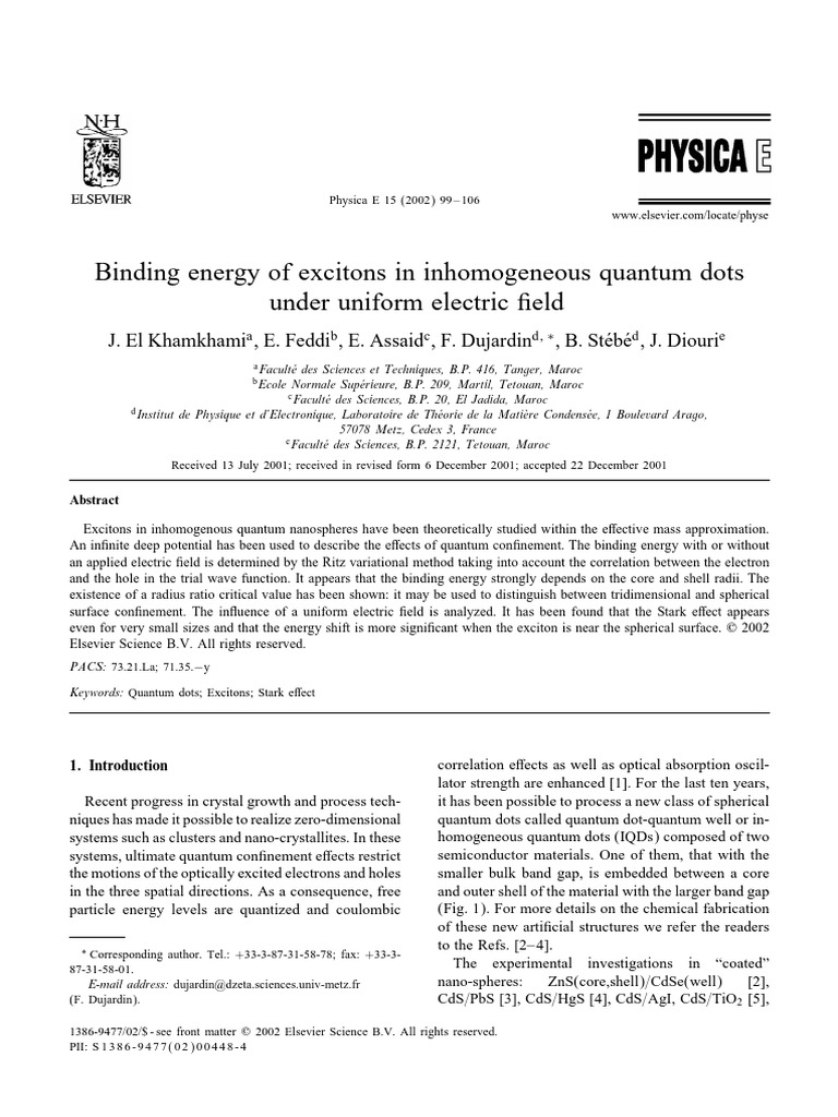 Exciton Binding Energy in Quantum Dots | PDF | Electron | Phases Of Matter
