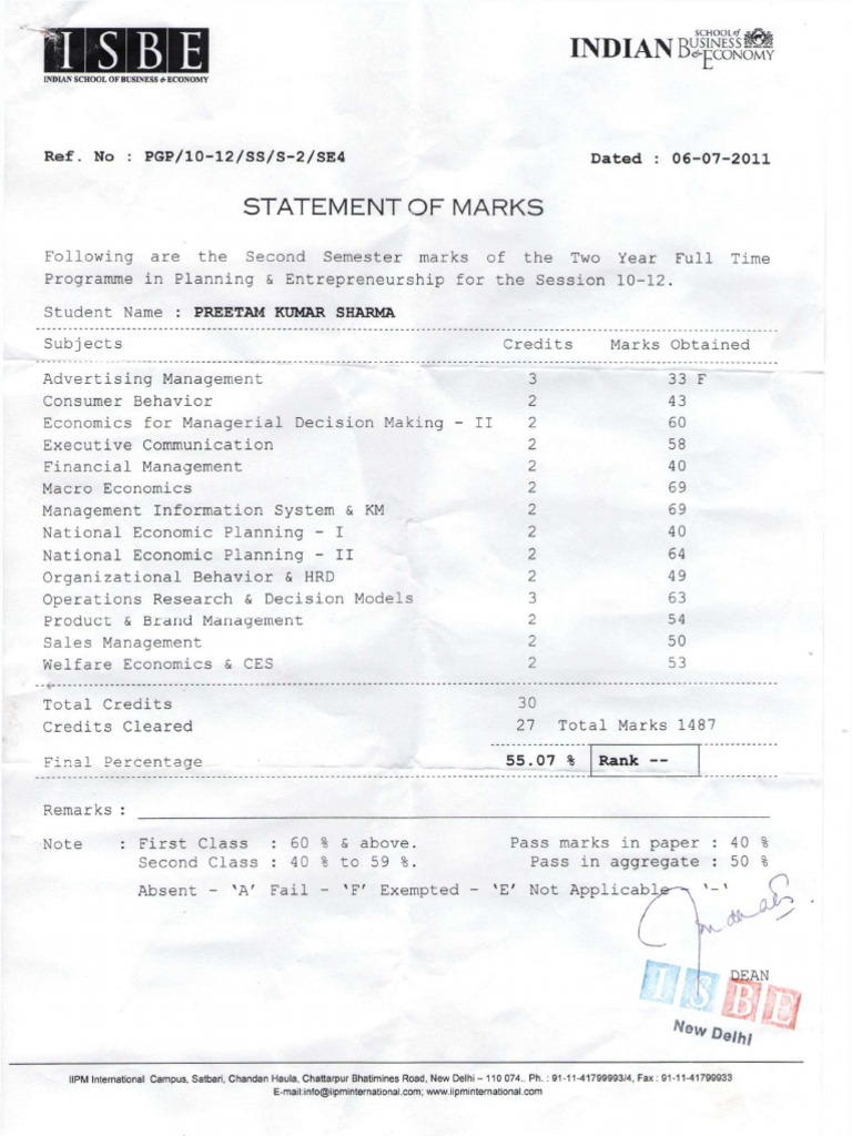 Statement of Marks: Indian Buc | PDF | Business | Finance & Money ...