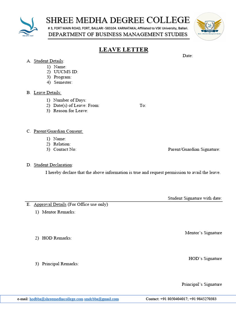 Leave Request Form for Students | PDF