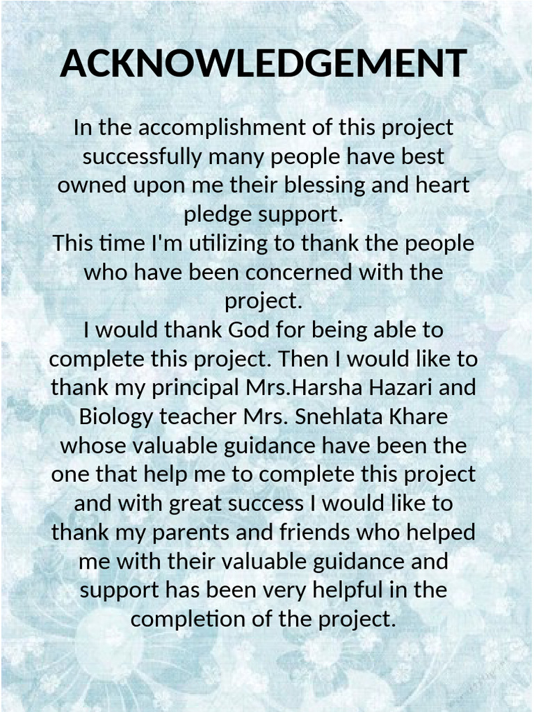 Project Acknowledgements and Thanks | PDF